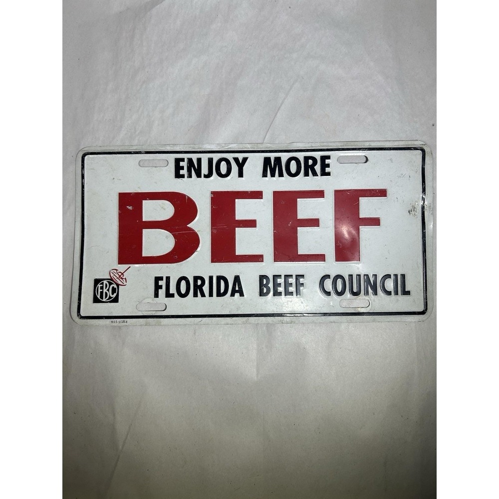 Vintage Florida Beef Council Enjoy More Beef License Plate Tag Auto Truck Farm